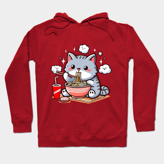 Cute Cat Eating Ramen Hoodie by Arief Uchiha